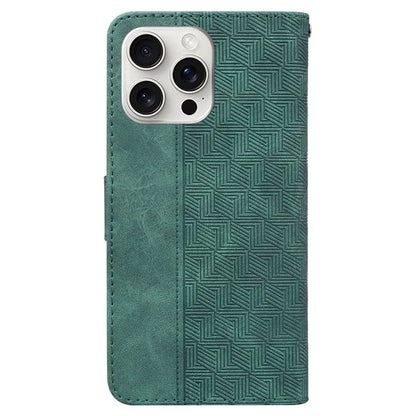 For iPhone 16 Pro Case PU Leather Geometry Imprint Wallet Phone Cover