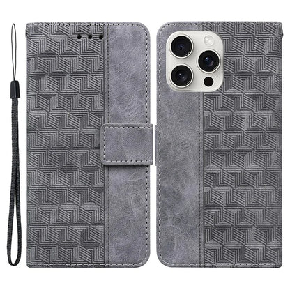 For iPhone 16 Pro Case PU Leather Geometry Imprint Wallet Phone Cover