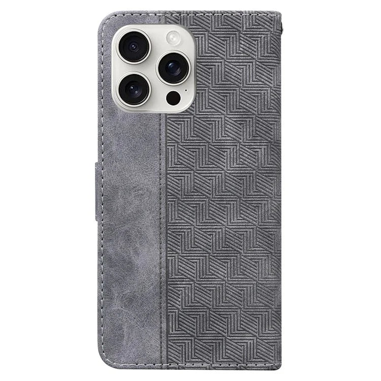 For iPhone 16 Pro Case PU Leather Geometry Imprint Wallet Phone Cover