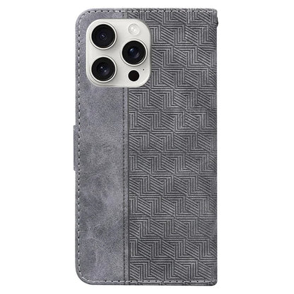 For iPhone 16 Pro Case PU Leather Geometry Imprint Wallet Phone Cover