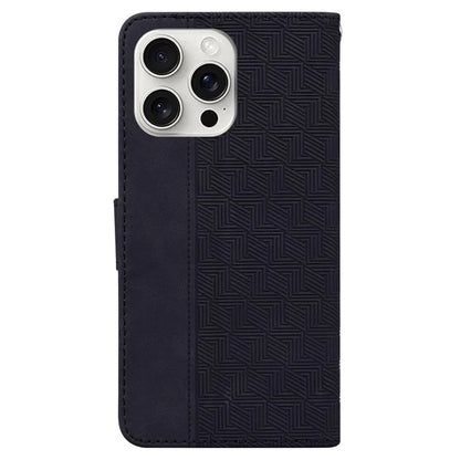 For iPhone 16 Pro Case PU Leather Geometry Imprint Wallet Phone Cover