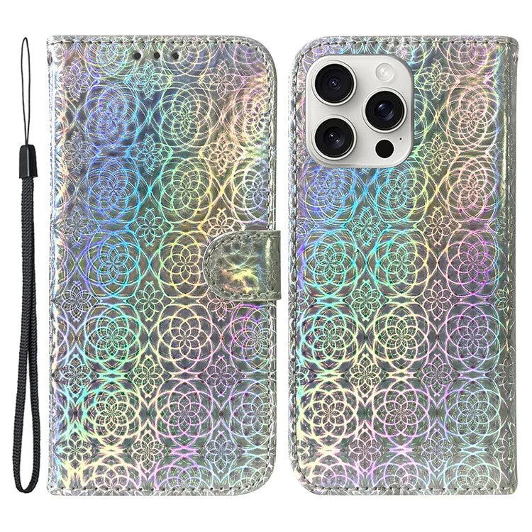 For iPhone 16 Pro Case Dazzling Flower Anti-Drop Leather Phone Cover