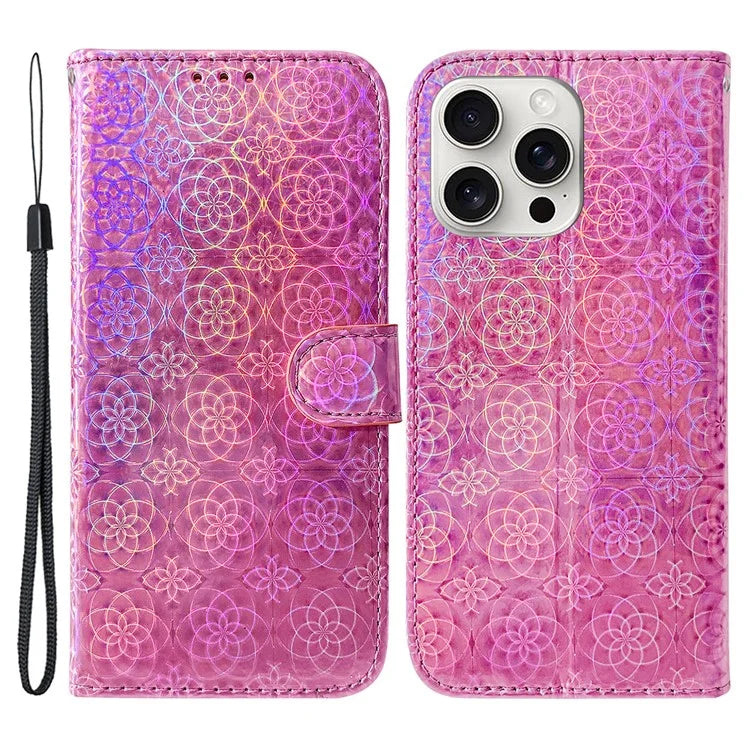 For iPhone 16 Pro Case Dazzling Flower Anti-Drop Leather Phone Cover