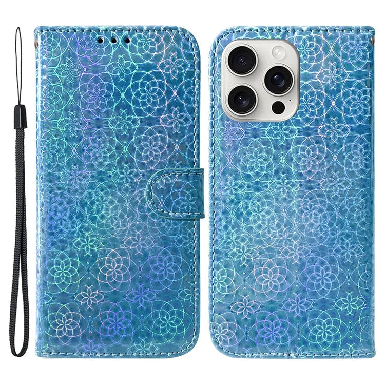 For iPhone 16 Pro Case Dazzling Flower Anti-Drop Leather Phone Cover