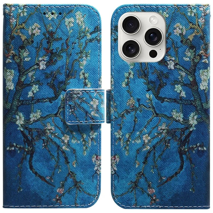 For iPhone 16 Pro Wallet Case Pattern Print Leather Phone Cover