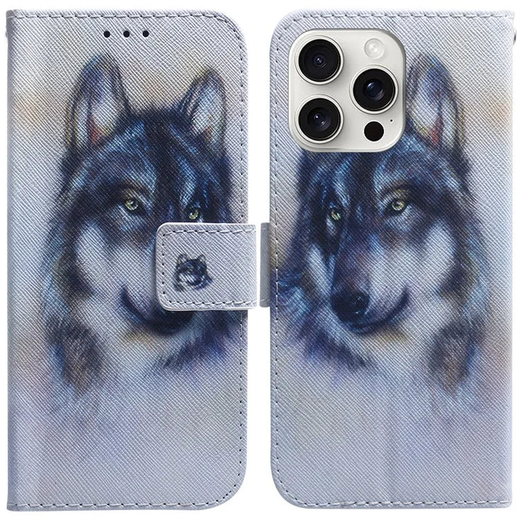 For iPhone 16 Pro Wallet Case Pattern Print Leather Phone Cover
