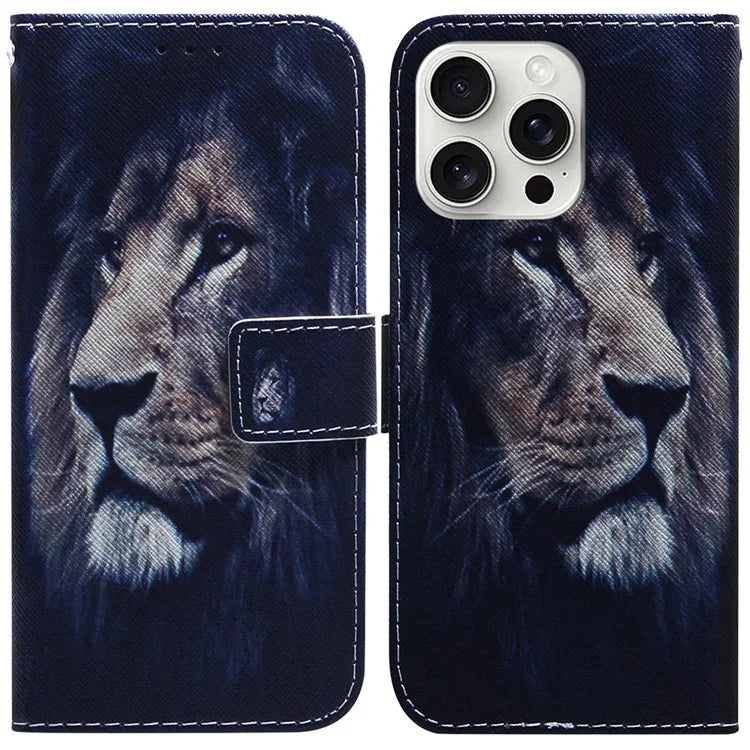 For iPhone 16 Pro Wallet Case Pattern Print Leather Phone Cover