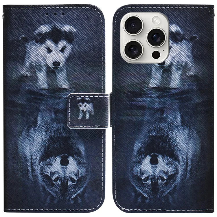 For iPhone 16 Pro Wallet Case Pattern Print Leather Phone Cover