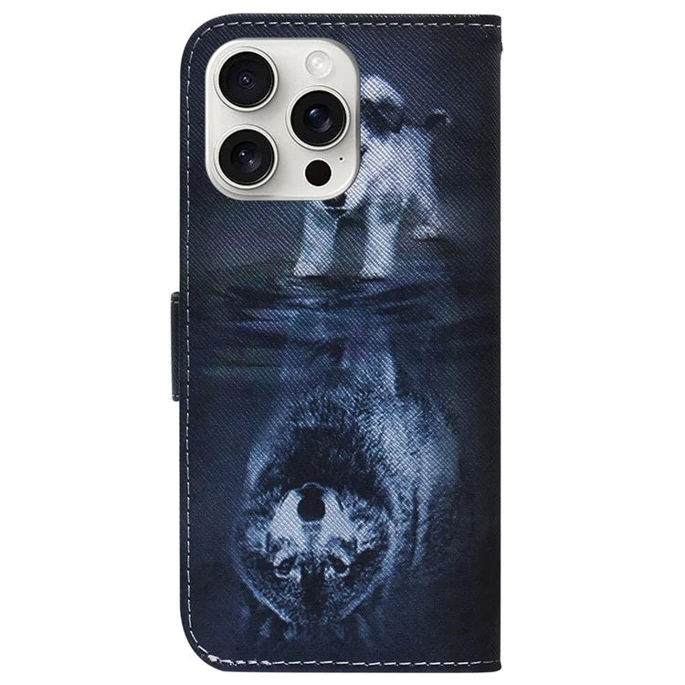 For iPhone 16 Pro Wallet Case Pattern Print Leather Phone Cover