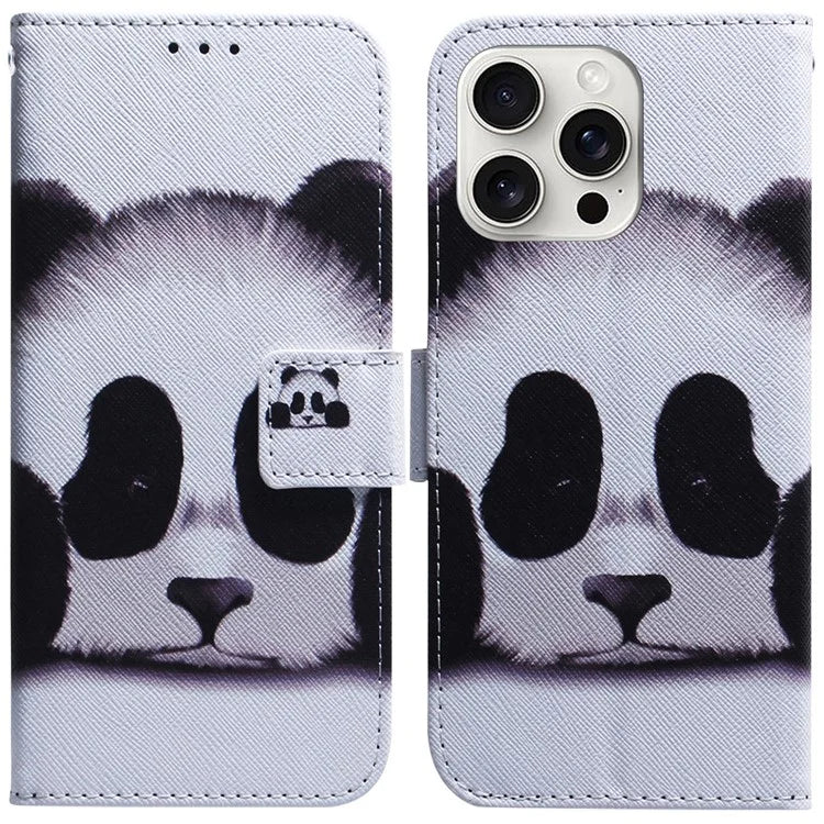 For iPhone 16 Pro Wallet Case Pattern Print Leather Phone Cover