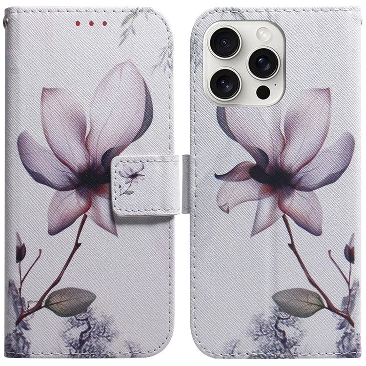 For iPhone 16 Pro Wallet Case Pattern Print Leather Phone Cover
