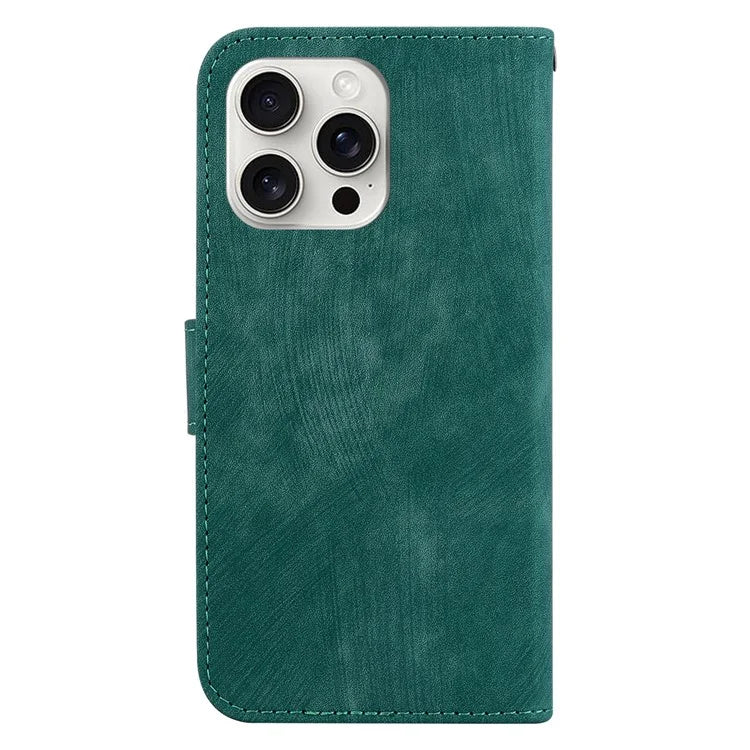 For iPhone 16 Pro Stand Case Cute Tiger Imprint Leather Wallet Phone Cover