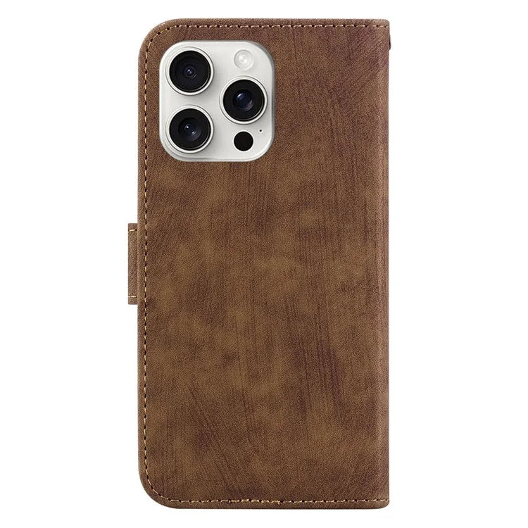 For iPhone 16 Pro Stand Case Cute Tiger Imprint Leather Wallet Phone Cover