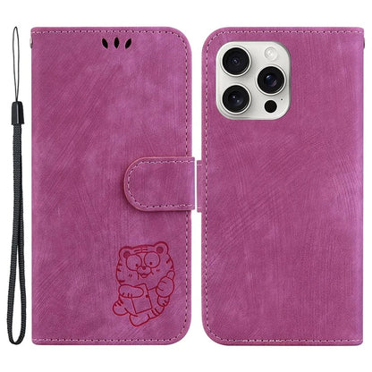 For iPhone 16 Pro Stand Case Cute Tiger Imprint Leather Wallet Phone Cover