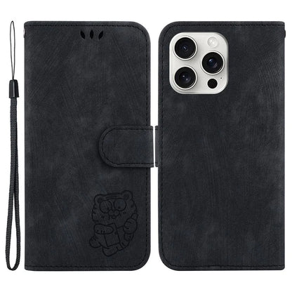 For iPhone 16 Pro Stand Case Cute Tiger Imprint Leather Wallet Phone Cover