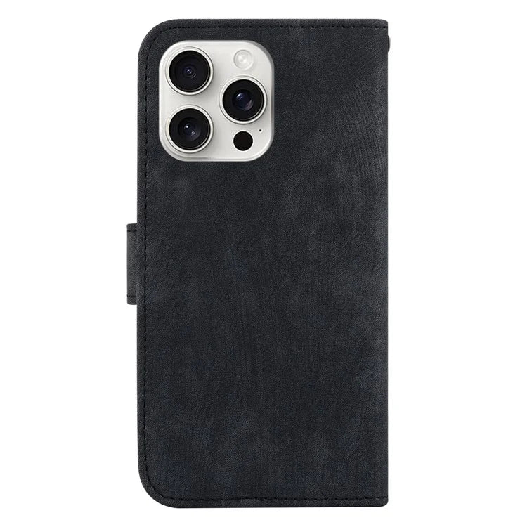 For iPhone 16 Pro Stand Case Cute Tiger Imprint Leather Wallet Phone Cover