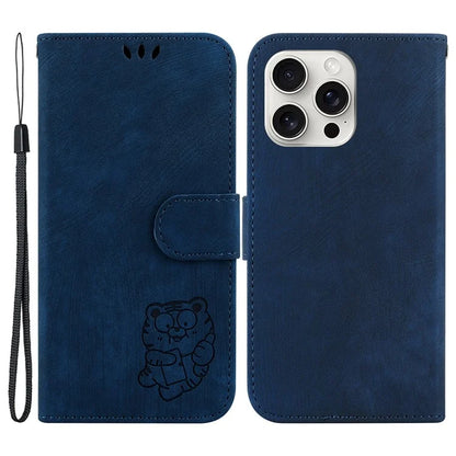 For iPhone 16 Pro Stand Case Cute Tiger Imprint Leather Wallet Phone Cover