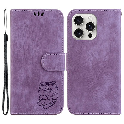 For iPhone 16 Pro Stand Case Cute Tiger Imprint Leather Wallet Phone Cover