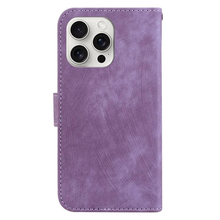 For iPhone 16 Pro Stand Case Cute Tiger Imprint Leather Wallet Phone Cover