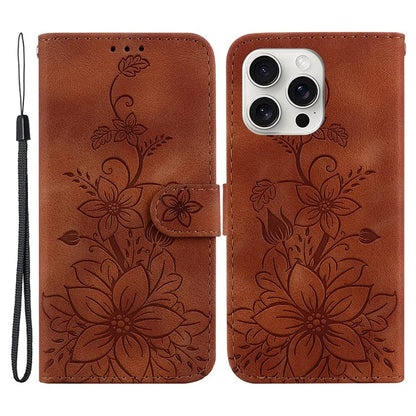 For iPhone 16 Pro Wallet Case PU Leather Phone Cover Flower Imprinted