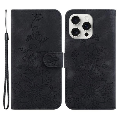 For iPhone 16 Pro Wallet Case PU Leather Phone Cover Flower Imprinted
