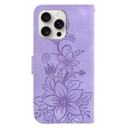 For iPhone 16 Pro Wallet Case PU Leather Phone Cover Flower Imprinted