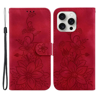 For iPhone 16 Pro Wallet Case PU Leather Phone Cover Flower Imprinted