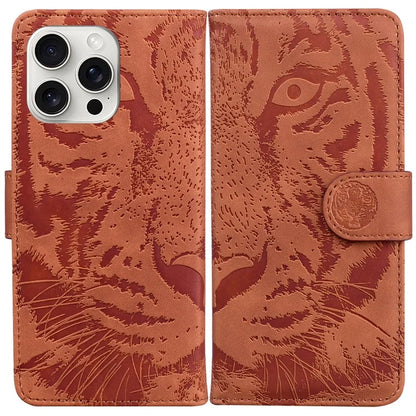 For iPhone 16 Pro Case Tiger Imprint Leather Shockproof Wallet Phone Cover