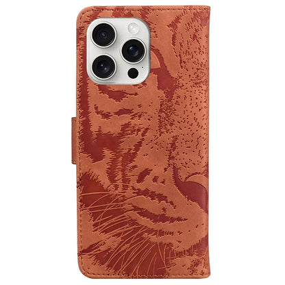 For iPhone 16 Pro Case Tiger Imprint Leather Shockproof Wallet Phone Cover