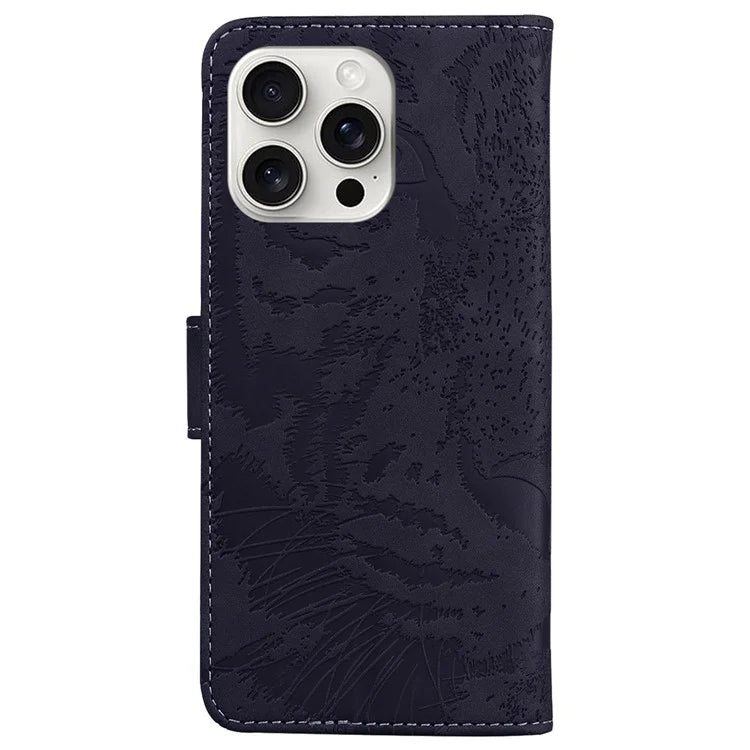 For iPhone 16 Pro Case Tiger Imprint Leather Shockproof Wallet Phone Cover