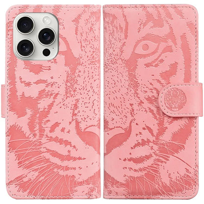 For iPhone 16 Pro Case Tiger Imprint Leather Shockproof Wallet Phone Cover