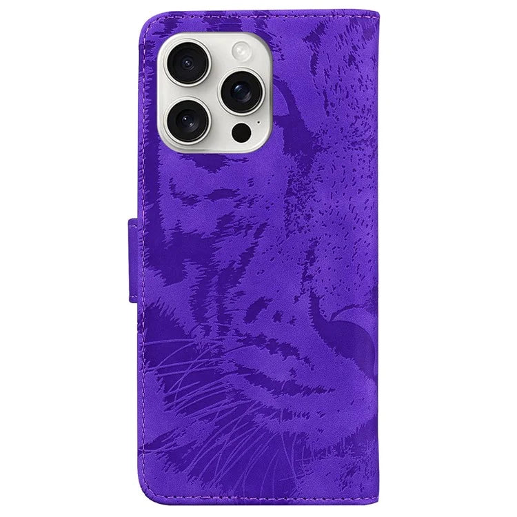 For iPhone 16 Pro Case Tiger Imprint Leather Shockproof Wallet Phone Cover