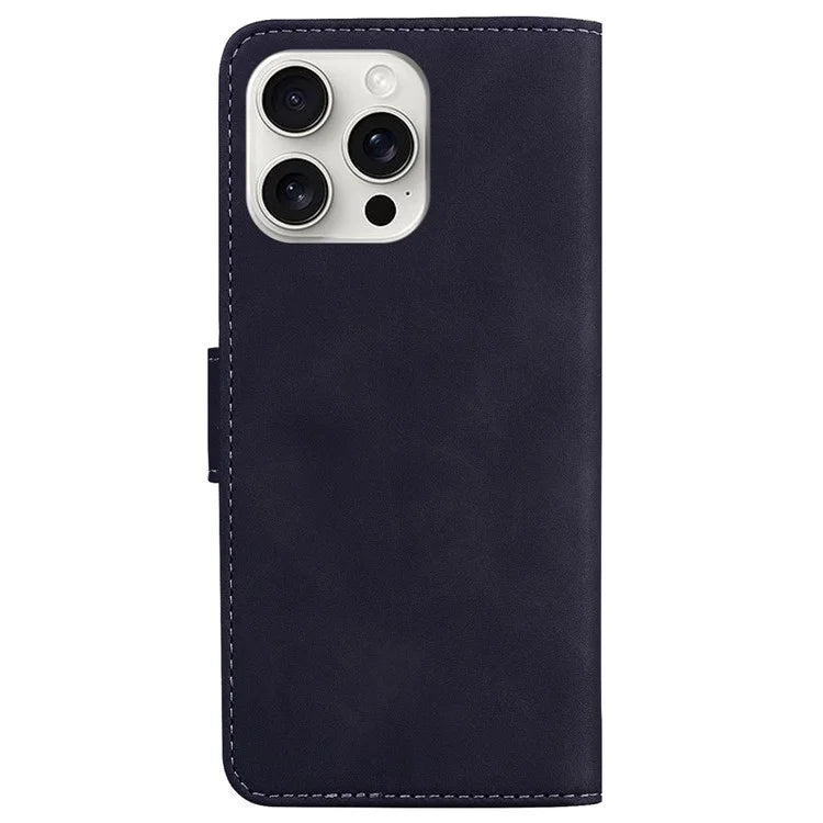 For iPhone 16 Pro Case Solid Color PU Leather Stand Phone Cover