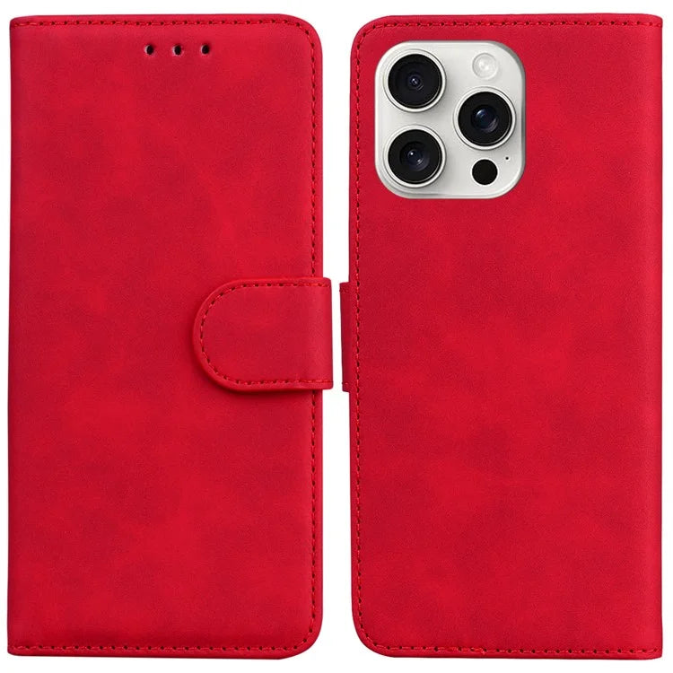 For iPhone 16 Pro Case Solid Color PU Leather Stand Phone Cover