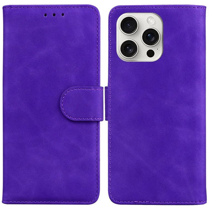For iPhone 16 Pro Case Solid Color PU Leather Stand Phone Cover