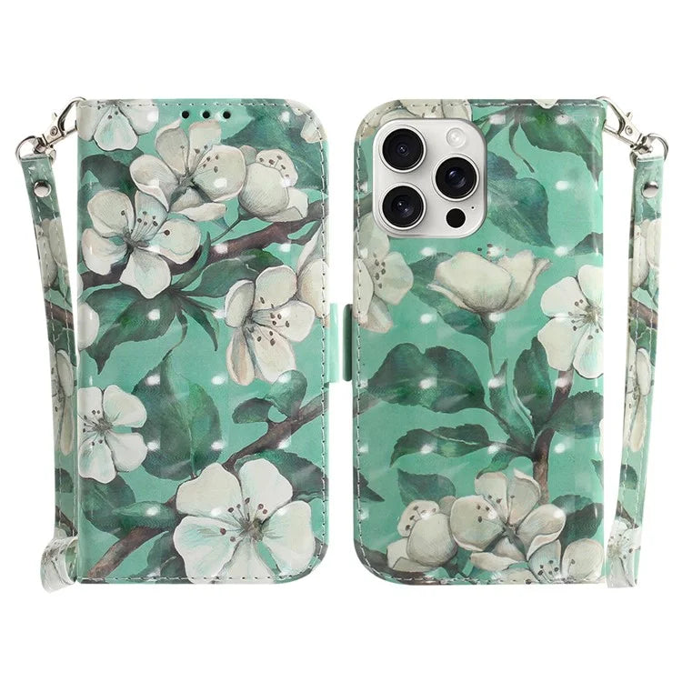 For iPhone 16 Pro Wallet Case 3D Pattern Print Leather Phone Cover