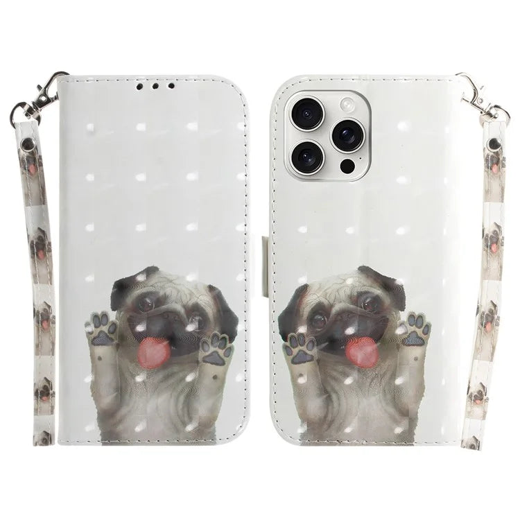 For iPhone 16 Pro Wallet Case 3D Pattern Print Leather Phone Cover