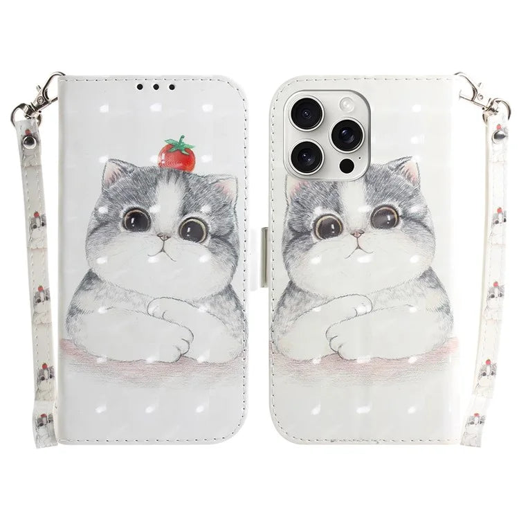 For iPhone 16 Pro Wallet Case 3D Pattern Print Leather Phone Cover