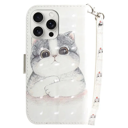 For iPhone 16 Pro Wallet Case 3D Pattern Print Leather Phone Cover