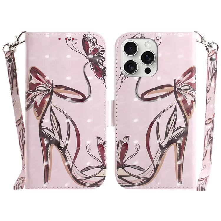 For iPhone 16 Pro Wallet Case 3D Pattern Print Leather Phone Cover