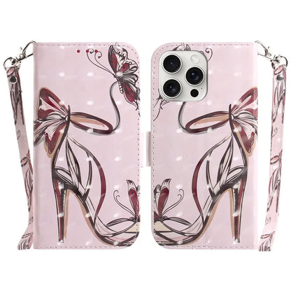 For iPhone 16 Pro Wallet Case 3D Pattern Print Leather Phone Cover