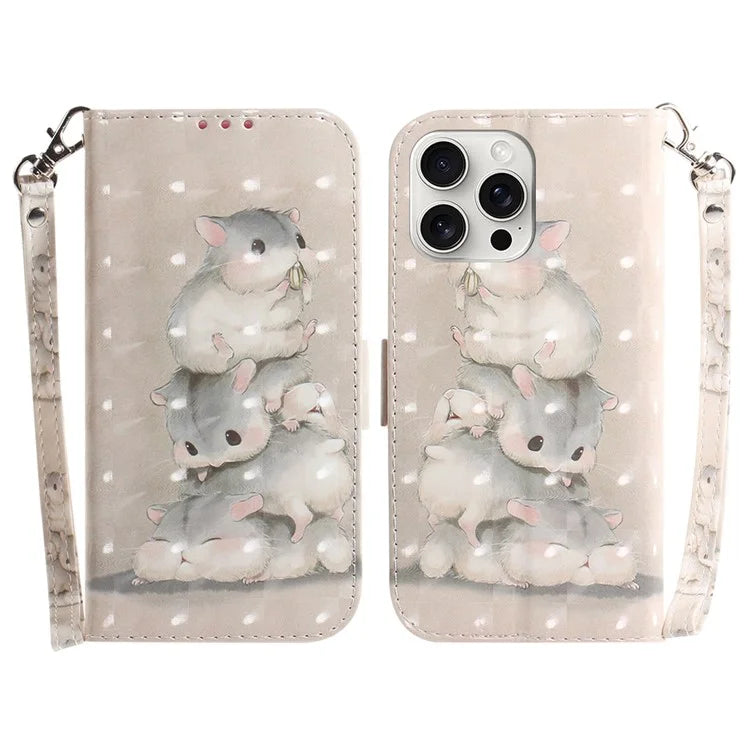 For iPhone 16 Pro Wallet Case 3D Pattern Print Leather Phone Cover