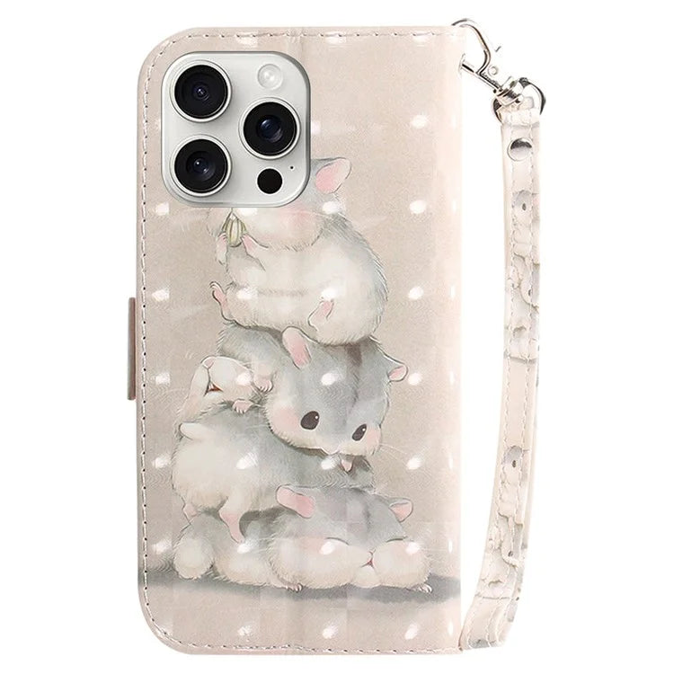 For iPhone 16 Pro Wallet Case 3D Pattern Print Leather Phone Cover