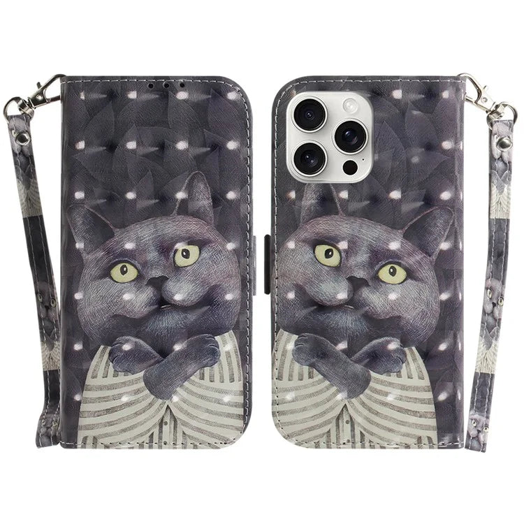 For iPhone 16 Pro Wallet Case 3D Pattern Print Leather Phone Cover