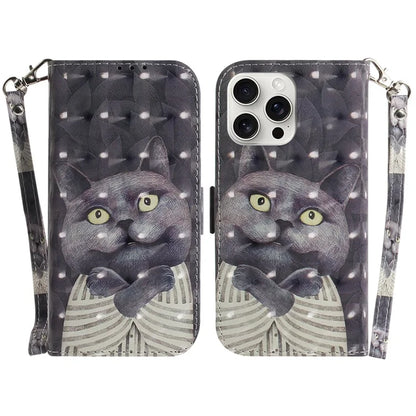 For iPhone 16 Pro Wallet Case 3D Pattern Print Leather Phone Cover