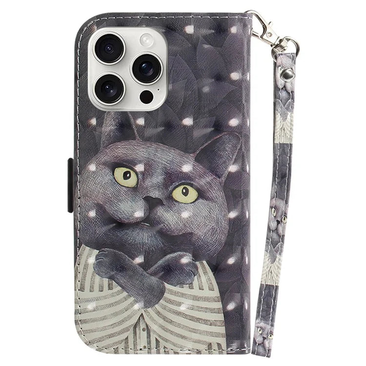For iPhone 16 Pro Wallet Case 3D Pattern Print Leather Phone Cover