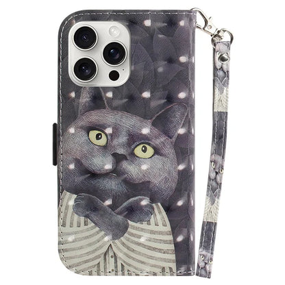 For iPhone 16 Pro Wallet Case 3D Pattern Print Leather Phone Cover