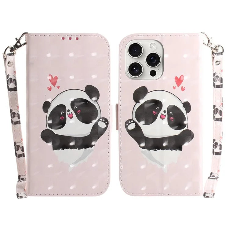 For iPhone 16 Pro Wallet Case 3D Pattern Print Leather Phone Cover
