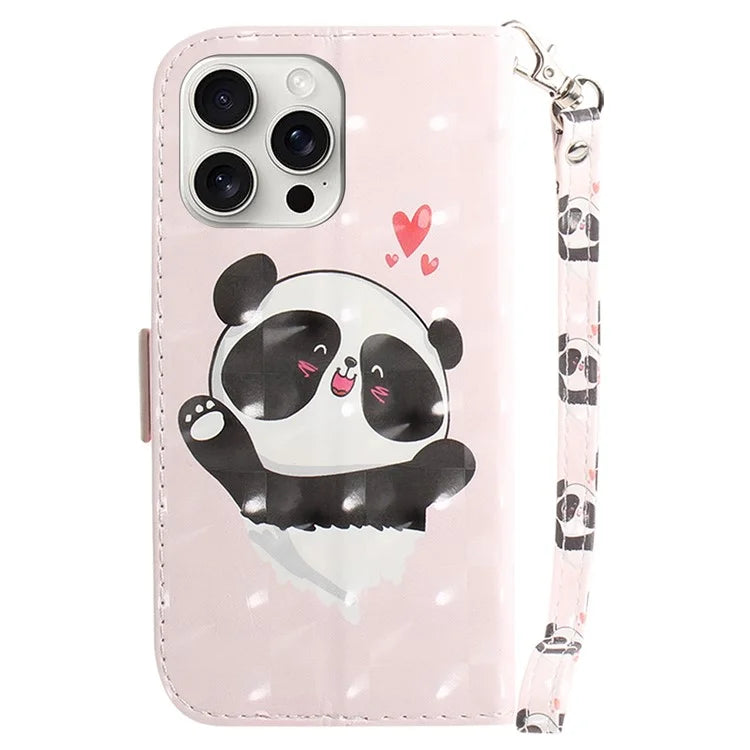 For iPhone 16 Pro Wallet Case 3D Pattern Print Leather Phone Cover