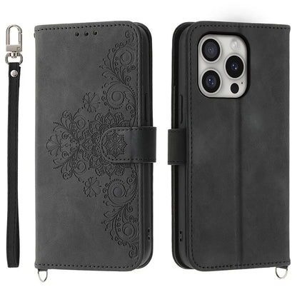 For iPhone 16 Pro Leather Case Multiple Card Slots Phone Cover with 2 Straps